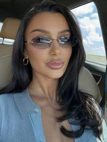 1 Pair Women's Metal Leg Fashionable Small Frame Oval Rimless Glasses, Suitable For Daily Wear - Double Gray - View 3