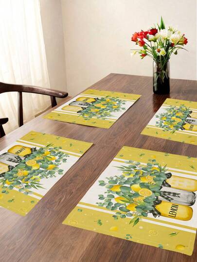 2/4/6 Pcs Blue Lemon Pattern Table Mats Spring Summer Collection Placemats Kitchen Dining Indoor Outdoor Table Decor Placemats