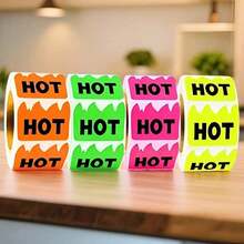 ADS Hybsk 500pcs Rave Hot Stickers 2 X 1-1/5 Inch Fluorescent Hot Flame Fire Shape Labels Marking Popular Items For Restauresent Supermarkets Stores Shops (Fluorescent Orange) - ColorA - View 3