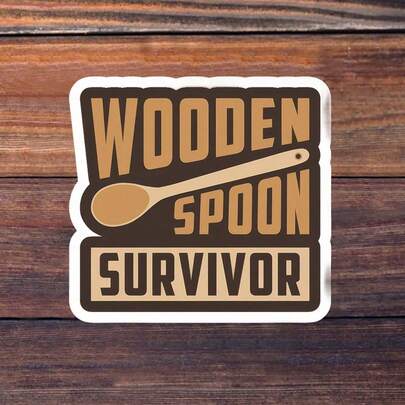 1pc "WOODEN SPOON SURVIVOR" 3 Inch Vinyl Sticker, Vintage Humor Quote Decal; For Laptop, Water Bottle, Tumbler, Phone Case, Tablet, Notebook, Planner, Journal, Car Window, Kitchen Canister; For Gen X Adults, Office Workers, Parents, Cooks, Meme Collectors; Humorous Sticker, Retro Sticker, Meme Sticker, Quote Sticker, Typography Sticker, Waterproof Die Cut Vinyl