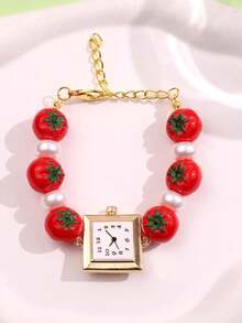 1pc Creative Cute Simulated Tomato Shape Bracelet, Suitable For Women To Wear In Summer, Beach, Party And Other Occasions - Multicolor - View 4