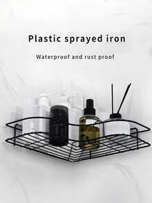 1pc Stainless Steel Suction Cup Shower Caddy, Bathroom Shower Shelf, Toilet Storage Rack - Black - View 9