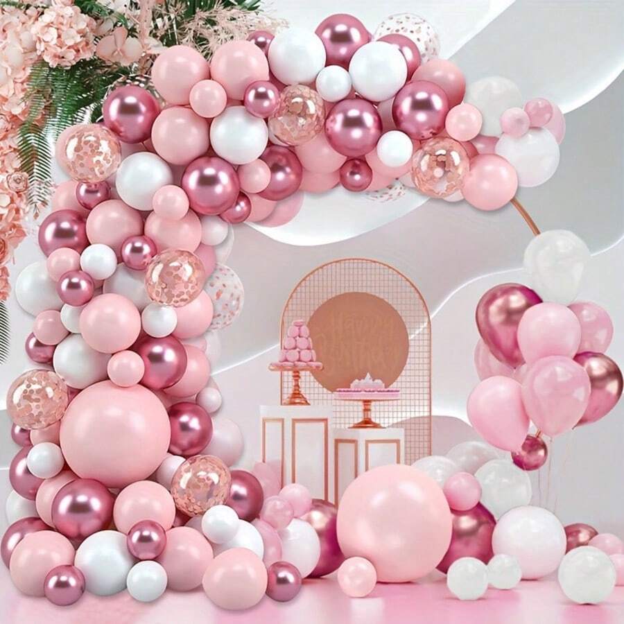 50pcs Pink Balloon And Aluminum Foil Sequin Balloon Garland Arch Kit, For Princess Theme Wedding Decor, Birthday Party Decor, Anniversary Decor, Graduation Decor, Holiday Decor, Shower Decor, Indoor Outdoor Decor, Home Room Decor - 18 YEARS - View 1