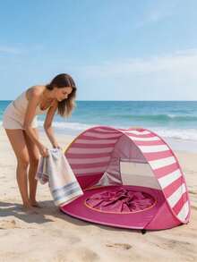 Barraca de Praia Portátil (Proteção UV, Sombra Semi-Aberta, Amigável para Animais de Estimação, Fácil de Instalar, Adequada para Pessoas e Animais de Estimação, Ideal para Camping na Praia, Piqueniques e Atividades ao Ar Livre) - Multicolorido - Visão 2