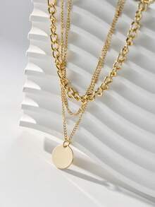 Tkool 1pc Multi-Layer Circular Pendant Necklace, Women's Accessory, Suitable For Daily Wear, Niche Gift Item - Yellow Gold - View 4