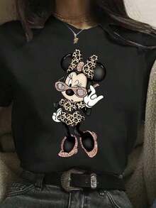 Summer T-Shirt, Leopard Minnie Is Suitable For Daily Wear, And It Is Necessary To Wear It Easily In Summer. It Is A Micro-Elastic, Soft Round Neck Casual Daily Coat, Including Disney Fashion Print, Round Neck Summer Sweatshirt, Both For Men And Women, And Holiday Gifts. -- Disneys Disneyland Paris The Magic Kingdom Disneyesque The House Of Mouse Mickey Mouse Empire Modest Summer Outfits Take That T Shirt Summer Coord Tops For Women Summer Summer Clothes Women Summer Clothes Summer Tops Summer Tops Women Summer Co Ord Summer Top Summer Outfits White Top Black Top Holiday Outfits For Women  Tops For Women Summer Holiday Gifts Valentine's Day Gifts Earth Day Gifts Oktoberfest Gifts Summer Bank Holiday Gifts - 黑色 - 查看 1