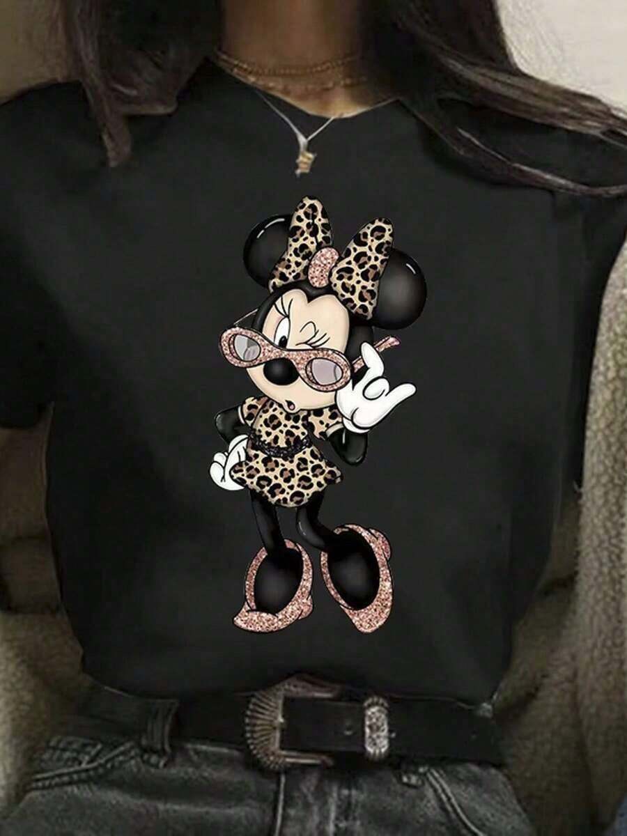 Summer T-Shirt, Leopard Minnie Is Suitable For Daily Wear, And It Is Necessary To Wear It Easily In Summer. It Is A Micro-Elastic, Soft Round Neck Casual Daily Coat, Including Disney Fashion Print, Round Neck Summer Sweatshirt, Both For Men And Women, And Holiday Gifts. -- Disneys Disneyland Paris The Magic Kingdom Disneyesque The House Of Mouse Mickey Mouse Empire Modest Summer Outfits Take That T Shirt Summer Coord Tops For Women Summer Summer Clothes Women Summer Clothes Summer Tops Summer Tops Women Summer Co Ord Summer Top Summer Outfits White Top Black Top Holiday Outfits For Women  Tops For Women Summer Holiday Gifts Valentine's Day Gifts Earth Day Gifts Oktoberfest Gifts Summer Bank Holiday Gifts - 黑色 - 查看 1