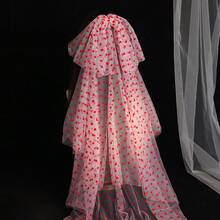 Voal alb cu accent de inimă roșie și fundă, accesoriu de păr pentru petrecerea de nuntă, festival, elegant - Inimă roșie - Vizualizare 3