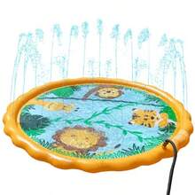 Swimline 68 Inch Sprinkler Mat and Splash Play Mini Pool Outdoor Water Toy Safari Adventure for and Family Fun Exciting Backyard Water Action - Multicolor - Ver 2