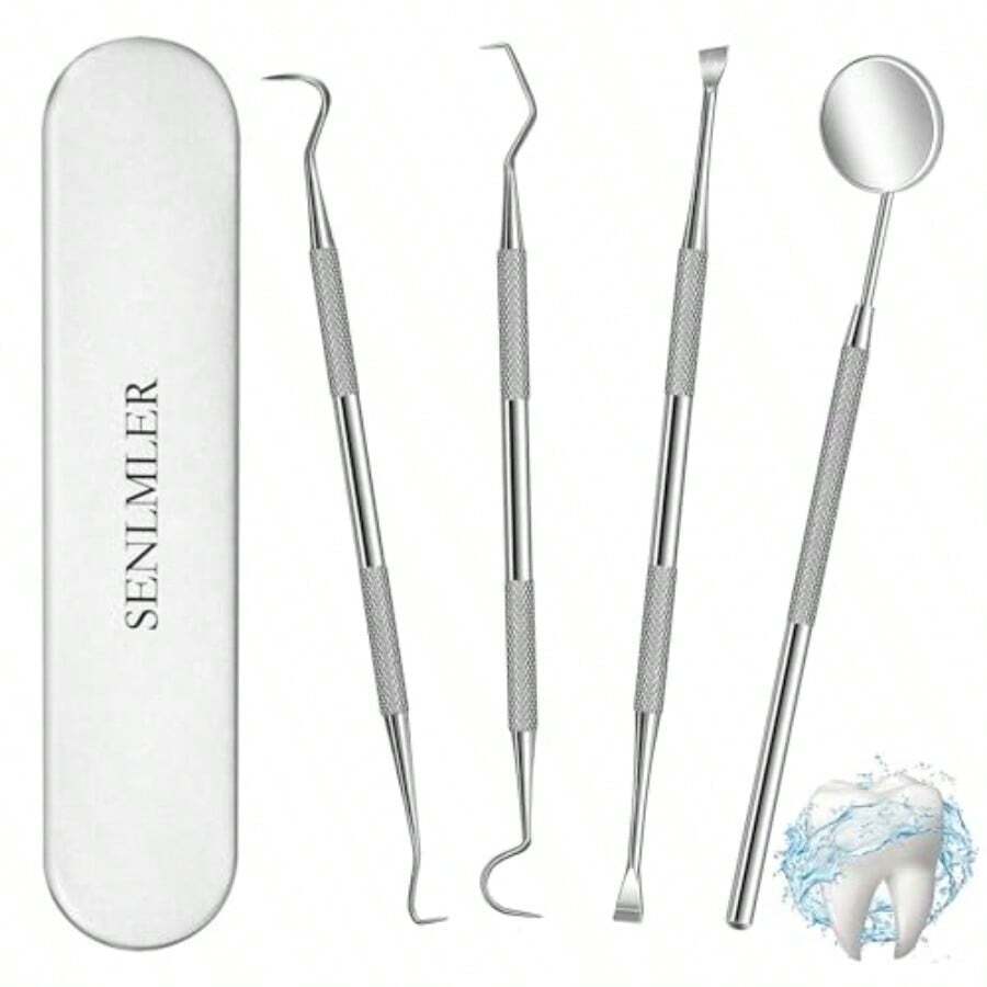 Dental Tools Profional Plaque Remover Teeth Cleaning Tool Kit Stainl Steel Dental Pick Tartar Scraper Tooth Cleaner Oral Care Hygiene Set For Dentist Personal Pets With Storage Box - As Pic - View 1