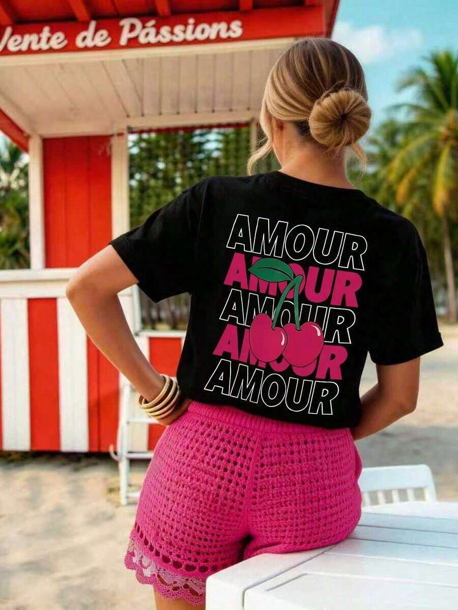 Estilo Y2K, estilo moderno, lo más nuevo de 2026, estilo lindo, estilo casual. Mujeres y Hombres.Camiseta gráfica para mujer, camiseta de manga corta de estilo casual y urbano, top de verano lindo.180g(S-XXXL).180g(S-XXXL) - Negro - Ver 1