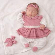 Newborn Baby Girl's Complete Luxury Home Outfit In A Box: Dress, Jumpsuit, Cotton, Layette Kit - 乾枯玫瑰色 - 查看 6