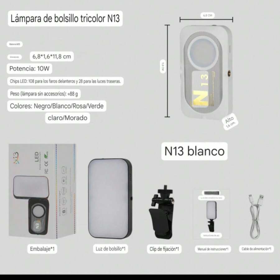 N13 Portable LED Video Light - Weiss - Übersicht 1