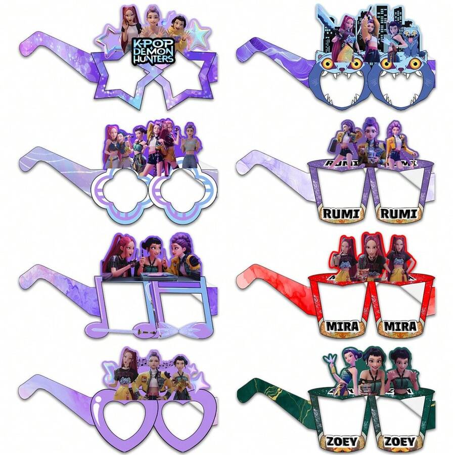 Hasbro 8个K-Pop女巫小队卡通半脸面具拍照道具服装派对用品，款式随机 - 彩色 - 查看 1