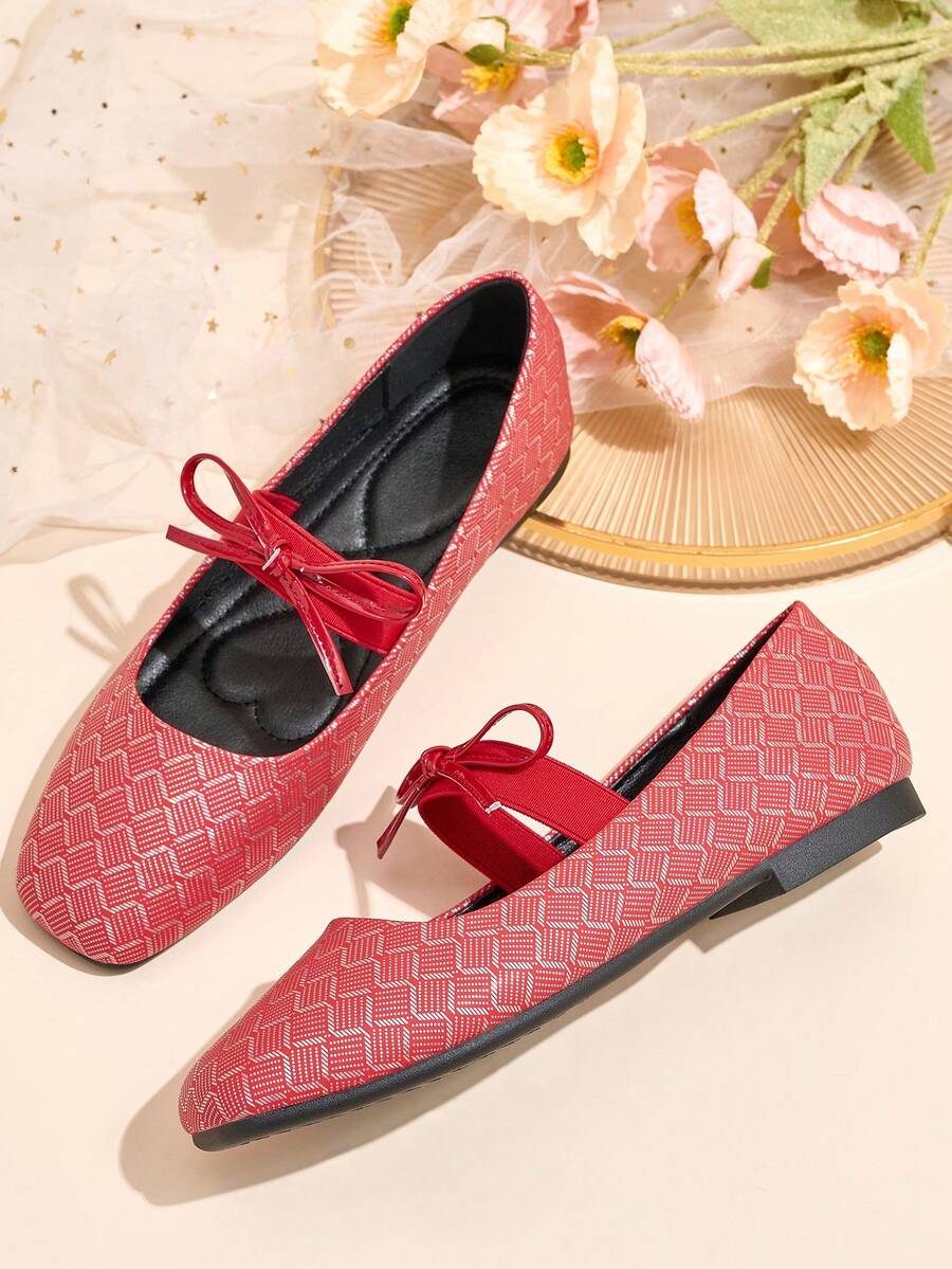 HFSHUNXY Flatjoy 2026 Elegant Summer Women's Mary Jane Flat Shoes, Comfortable & Versatile, Suitable For Shopping, Dating, Party, Banquet, Valentine's Day, Elastic Band Bow, Slip-On, Red