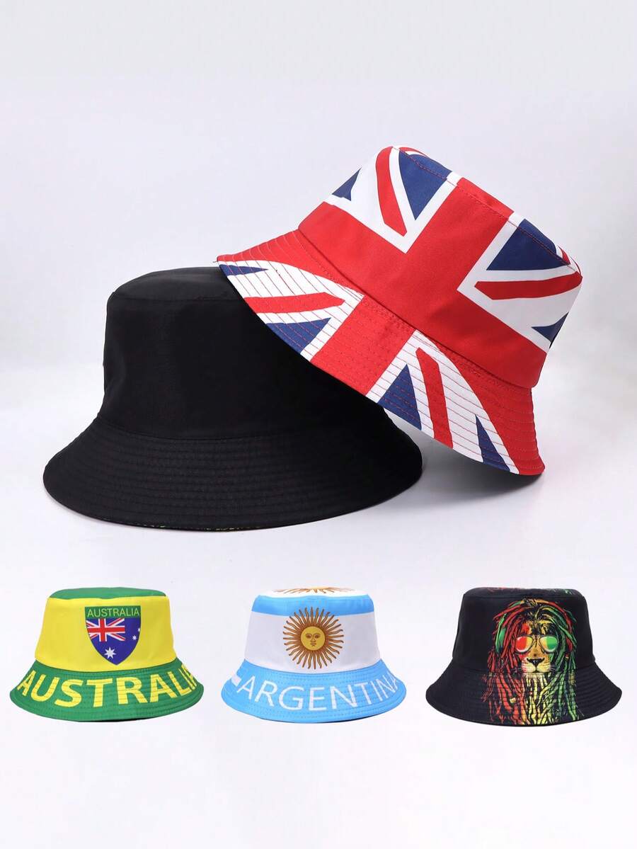 1pc Unisex Reversible Bucket Hat, UK Flag & Lion Print Sun Cap, Foldable UV Protection Beach Hat For 2026 World Cup & Music Festivals - Reversible Fisherman's Hat - View 1