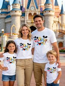 Disney 2026 Family Matching Shirts, Mickey & Friends Colorful Letter T-Shirts, Cute Outfits For Disneyland Vacation - 男 - 查看 1