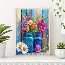 1件套鲜艳花卉图案5D钻石画套装，适合成人初学者DIY马赛克钻石画，全钻手工爱好DIY钻石画，适用于客厅、卧室、办公室墙面装饰，送给家人和朋友的惊喜礼物，无框[30*30厘米/11.8*11.8英寸][40*40厘米/15.7*15.7英寸] - 無框 - 查看 11