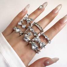 Set de 9 anillos con forma de mariposa y corazón, elegantes y lindos, de múltiples piezas y ajustables, adecuados para fiestas, bodas, uso diario, joyería de moda, mejor regalo - Conjunto de 9 anillos para mujer - Ver 11