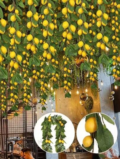 1個 人工レモンのつるリース、フェイクレモンの花のつる、人工植物のホームデコレーション、キッチンデコレーション、屋外デコレーション、ダイニングルームデコレーション、ウェディングデコレーション、パーティーデコレーション、バレンタインデー、母の日、感謝祭、誕生日ギフト