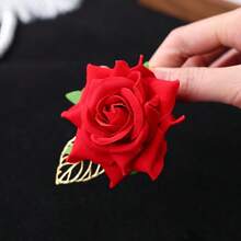 Kẹp tóc hình hoa hồng đỏ và lá, phụ kiện cài tóc cho cô dâu và dự tiệc cưới. - Kẹp tóc màu đỏ - Xem 7