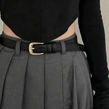 1件女款簡約優雅銀色扣環腰帶，裝飾性腰帶，適合學生與年輕成人，韓系極簡風 - 亮金針扣 - 查看 17