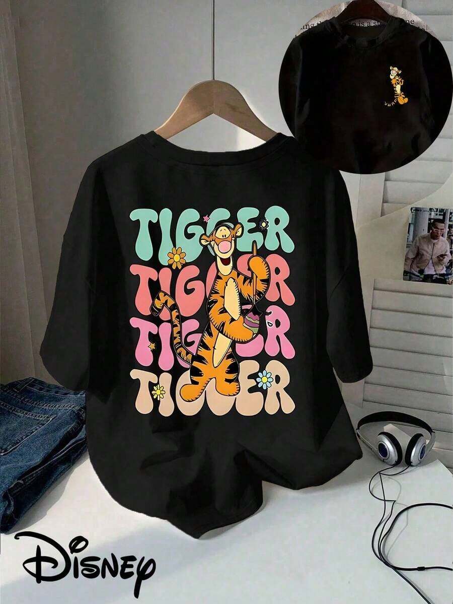 Disney (Loose Version), Tigger Controls Ecstasy! Color Repeating Font Printing, Suitable For Summer And Spring, Holiday Gift Party Clothing, Ladies Clothing.--Disneys Disneyland Paris The Magic Kingdom Disneyesque The House Of Mouse Mickey Mouse Empire Modest Summer Outfits Take That T Shirt Summer Coord Tops For Women Summer Summer Clothes Women Summer Clothes Summer Tops Summer Tops Women Summer Co Ord Summer Top Summer Outfits White Top Black Top Holiday Outfits For Women  Tops For Women Summer Holiday Gifts Valentine's Day Gifts Earth Day Gifts Oktoberfest Gifts Summer Bank Holiday Gifts - 黑色 - 查看 1