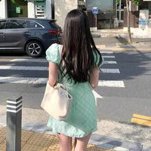 Vestidos sexys de verano para mujer, nuevos vestidos de fiesta, estilo urbano, a cuadros, con estampado, de manga corta, elegantes, para discoteca, tipo tank. - Verde - Ver 3