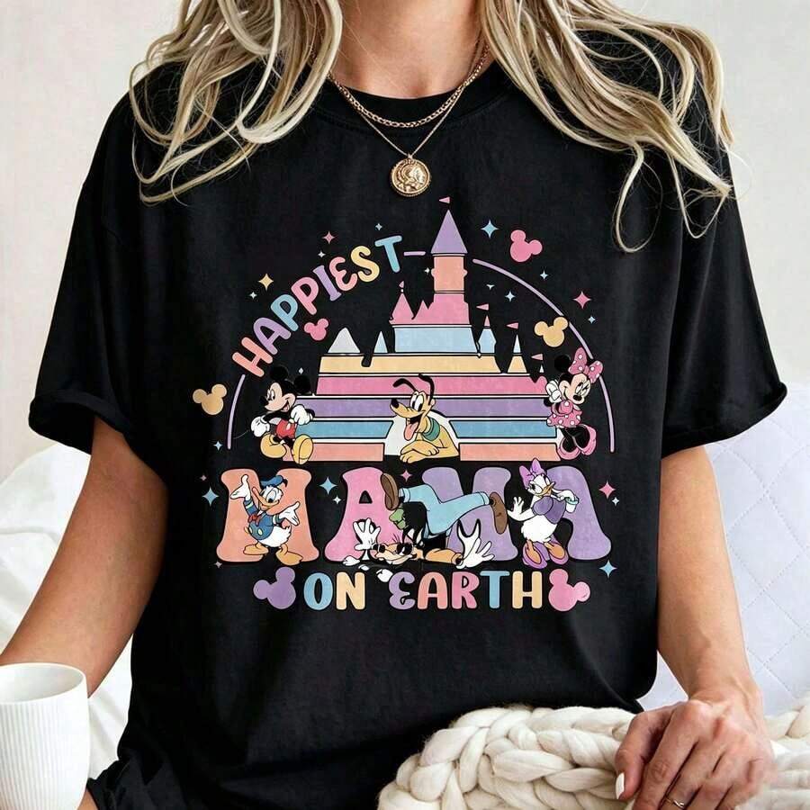 Loose Oversize Disney Happiest Mama On Earth Shirt, Disney Mom Shirt, Disney Family Shirt, Disney Matching Shirt, Disneyland Trip Shirt, Disney Mama Shirt  -- Disneys Disneyland Paris The Magic Kingdom Disneyesque The House Of Mouse Mickey Mouse Empire Modest Summer Outfits Take That T Shirt Summer Coord Tops For Women Summer Summer Clothes Women Summer Clothes Summer Tops Summer Tops Women Summer Co Ord Summer Top Summer Outfits White Top Black Top Holiday Outfits For Women  Tops For Women Summer Holiday Gifts Valentine's Day Gifts Earth Day Gifts Oktoberfest Gifts Summer Bank Holiday Gifts - màu đen - Xem 1
