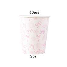 10/20/40 piezas, vasos de papel desechables con temática oceánica de línea de color rosa claro, vasos de fiesta con estampado de lazo y concha marina, suministros para fiestas de boda en la playa, ideales para bodas de verano, fiestas con temática de playa, celebraciones submarinas, reuniones en la piscina y el jardín y decoraciones de mesa para el té de la tarde - rosa - Ver 10