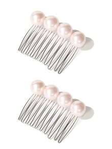 2 Stück elegante Perlen-Haarkämme mit 10 Zähnen für Frauen, minimalistisch-schicke Perlen-Seitenkämme, vielseitig tragbare Haarzubehör für Pony & Flugsträhnchen, schicke & raffinierte Haarstyling-Accessoires für Festivals, Partys - Mehrfarbig E - Übersicht 15