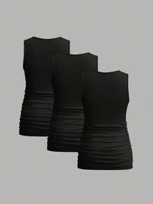 Modmama 3 piezas Tops sin mangas de unicolor para mujeres embarazadas, casuales y sencillos, perfectos para el verano - Negro - Ver 2
