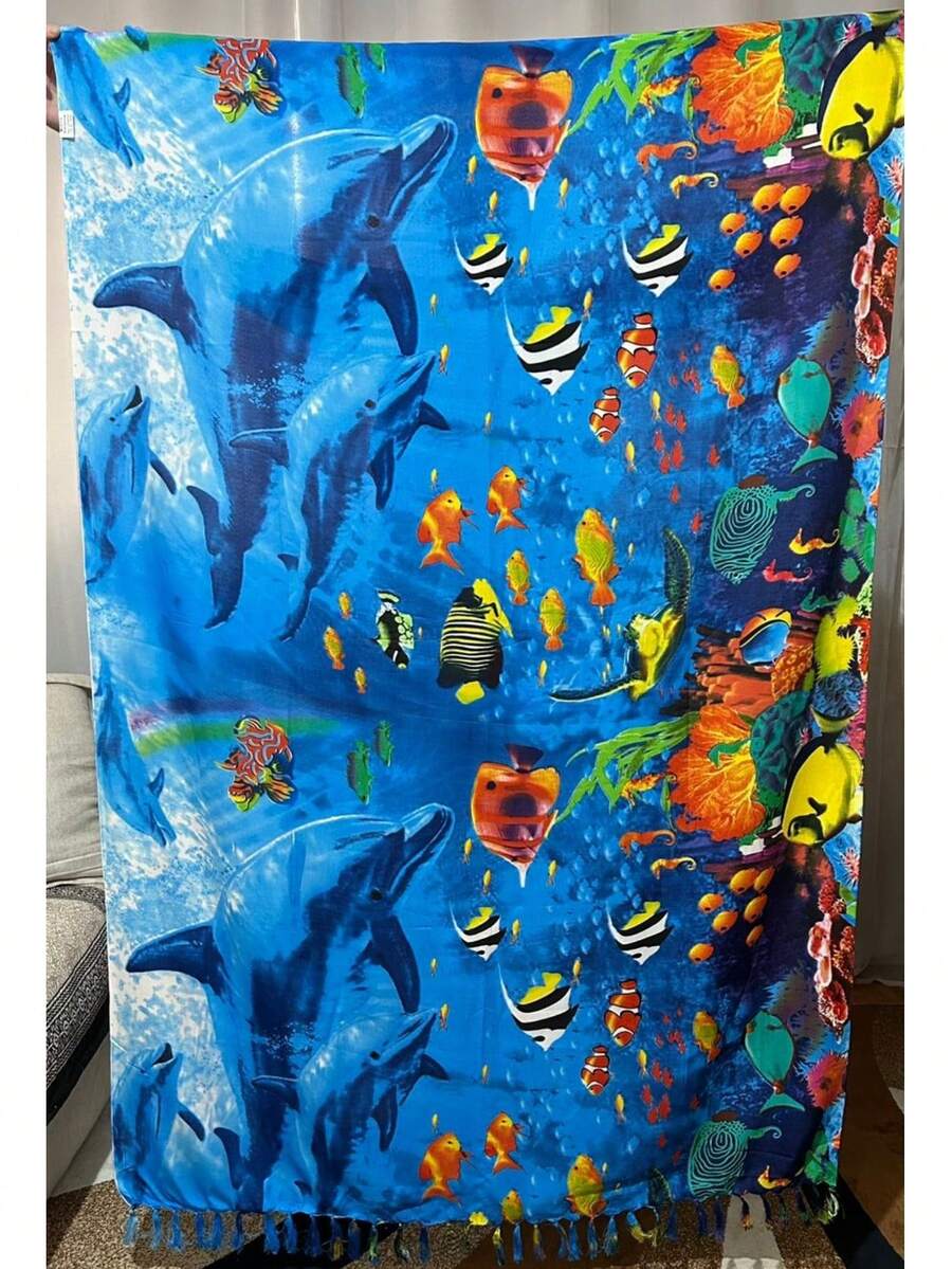 Beach Sarong/Paroron/Beach Cover-Up, Various Prints, 1 X 1.8 Meters, Polyester, Lightweight, Quick-Drying Fabric, Beachwear - 60 Cá heo - Xem 1