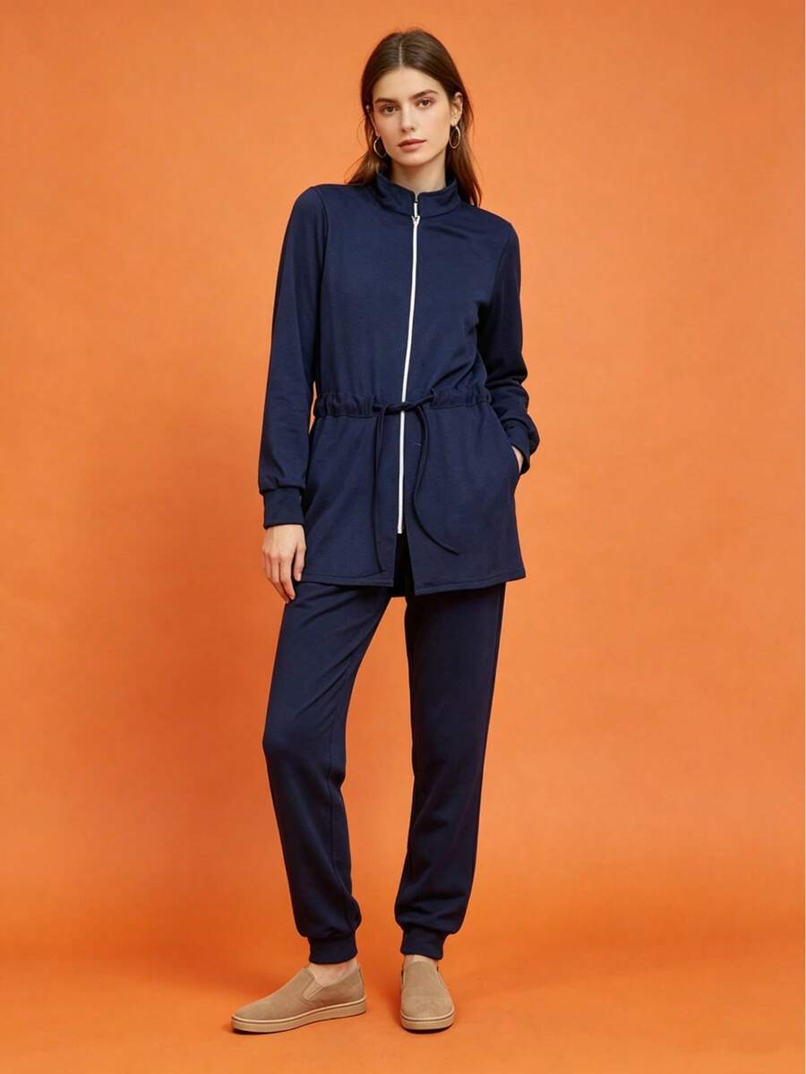 Women's Lisa Set, Stretchy Wool Fabric, Pants With Pockets. - Navy Blue - View 1