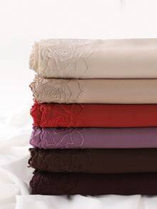 1 Stück eleganter Damenkopftuch mit 3D Rosen Stickerei aus Musselin, weicher Chiffon Stoff mit Spitzenbesatz, geeignet für Abaya und täglichen Gebrauch - Verschiedenfarbig - Übersicht 11
