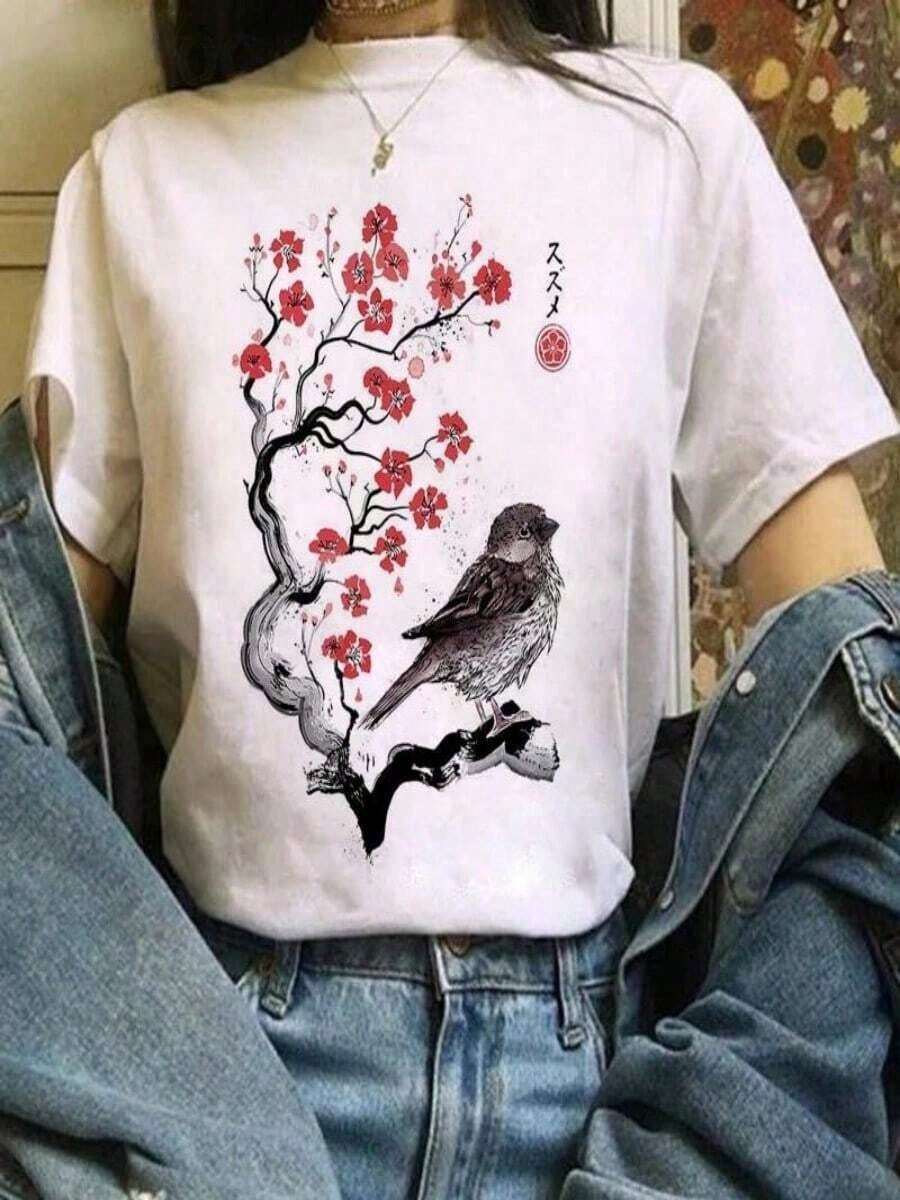 Japanese Anime T-Shirt Women's Harajuku Ullzang T-Shirt Retro Aesthetic Cartoon T-Shirt For Girls 90s Top T-Shirt - 白色 7 - 查看 1