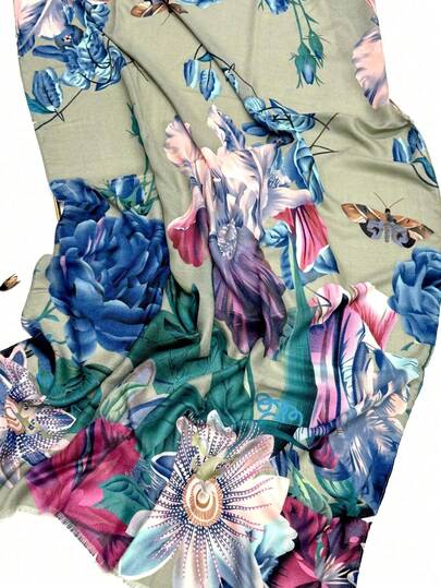 1pc Lightweight Printed Scarf With Tassels, Elegant Design Fashion Shawl For Women, Breathable Chiffon Scarves For Spring/Summer, Versatile For Outdoor, Beach, Headwrap