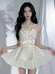 If You Want A Feminine Style, A Niche Polka Dot Suspender Dress, A Summery Look For Children, And A Slim, Sophisticated Feel, Then Wear This. - White (mesh Lining + Adjustable Shoulder Straps) - View 10