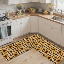 1 pieza Alfombra de lino con estampado de girasol y cuadros, alfombra de baño, felpudo, alfombra rectangular impresa en 3D para sala de estar, dormitorio, pasillo, baño, lavandería - Alfombra de poliéster, apta para decoración interior y exterior del hogar - Multicolor - Ver 2