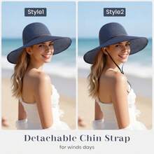 Sun Hats For Women, Straw Hats UPF 50+ Sun Protection, Wide Brim Womens Beach Hat For Summer Travel - 海軍藍 - 查看 6