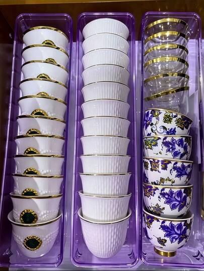 7pcs Universal Purple Transparent Drawer Cup And Fork Spoon Storage Box, Desktop Organizer Box, Tea Set Storage Box, Portable Drawer Storage Organizer, Desktop Organizer Box, Cutlery Divider Box, Drawer Storage Set