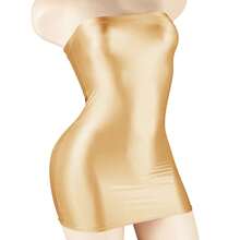 Mini vestido Sexy de satén brillante transparente, minivestido transparente, ajustado, ajustado, liso, para Club - BLANCO - Ver 4