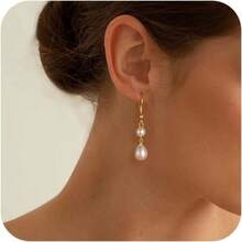 QTHOPE Pendientes de perla versátiles, pendientes elegantes con colgante - perlas falsas - Ver 1