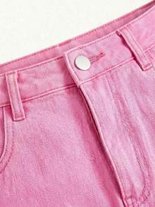 Minifalda de mezclilla lavada y desgastada de estilo casual para mujer, para el verano - Rosa - Ver 3