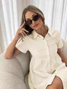 Vestido corto de un solo pecho de unicolor cómodo y casual para mujer - Albaricoque - Ver 5
