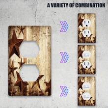 1pc 1 Set/2 Sets Farmhouse Decor Barn Wood Star Design Barn Star Wall Plate Light Switch Cover Decor, Suitable For Room, Kitchen, Bathroom - Star - View 2