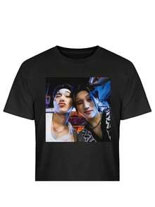 Ateez WooSan officiell medlemsfoto retro-mönstrad, ledig T-shirt med rund hals för män och kvinnor, bekväm och luftig, lämplig för alla årstider, rimligt prissatt för vardagsbruk och en perfekt present till fans och vänner, t-shirt för påskdagen, damtröja, damtopp, lämplig för fester och vardagsbruk, perfekt för semester och fritid, utmärkt för fester och familjesemester. - Svart - Visa 1