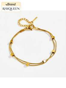 RAYQUEEN Bộ trang sức gồm 1 dây chuyền và vòng tay hai lớp hình khối lập phương bằng thép không gỉ, thích hợp để đeo hàng ngày và làm quà tặng. - Vàng - Xem 10