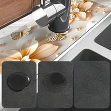 1pc Flower Theme Pattern Sink Drain Pad, Quick-Drying Diatomite Bathroom Faucet Pad, Trimmable Holiday Decorations, Household Kitchen Drain Pad, Washbasin Protection Pad, Suitable For All Kinds Of Faucets In Bathroom And Kitchen. - Multicolor - View 12