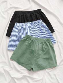 Set de 3 pantalones cortos de lino de colores múltiples tejidos de moda para mujer en verano, para festival de verano para mujeres - Multicolor - Ver 2